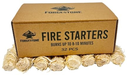 FORGESTONE Wood Wool Fire Starters – Natural Fire Starters for Fireplace, Fire Pit, BBQ & Grill – Odorless, Easy to Light, Long Burn Time (8–10 Minutes) – 32 Pack