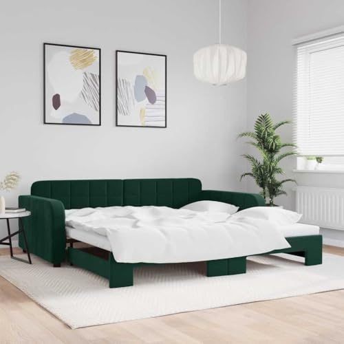 XHNIFBN Ausziehbett 100x200 cm dunkelgrün Samt 2in1 Schlafsofa Gästebett massiv+Metall platzsparend