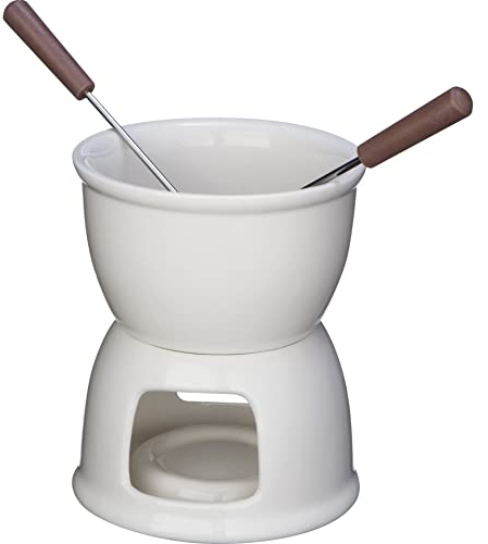 noTrash2003 Schokofondue Tasse für Obst aus Porzellan mit 2 Gabeln im Geschenkkarton - Fondue Set mit Besteck