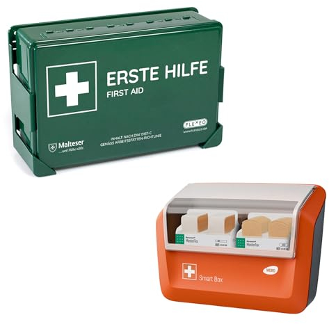 Betriebsverbandkasten nach neuer DIN 13157:2021 mit Wandhalterung & WERO Pflasterspender Box - Verbandskasten - Erste-Hilfe-Kasten - Koffer für Betriebe - Wandmontage - Verbandkasten - First aid