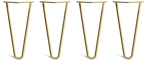 The Hairpin Leg Co. 4X Haarnadel-Tischbeine: Doppel-Schweiß Stahl, Schrauben, Anleitung, Schutzfüße. Klassischer 10mm 2 Stangen Stil. 25cm Messing