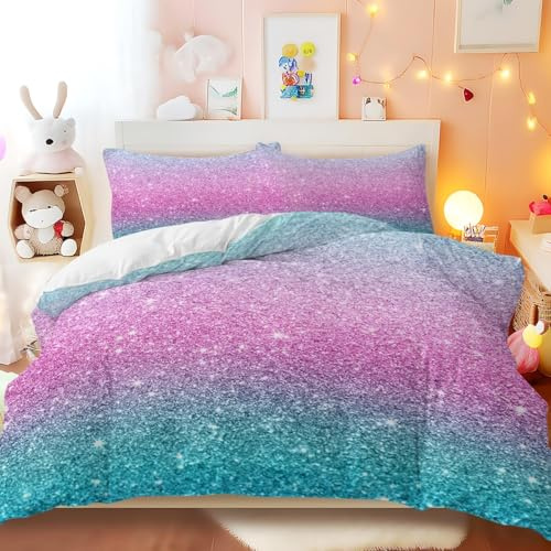 BlessLiving Colorful Glitter Girly Duvet Cover Set King | 3 Piece; Bedding; BlessLiving Colorful Glitter Girly Turquoise Blue; Pink; and; Purple; Pastel; Colors; Duvet; Cover