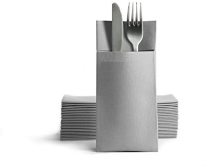 Alvotex CHIC Airlaid 50 Besteckservietten Bestecktaschen, Stoffähnlich, hochwertige Einwegserviette, 39x40cm, Grau