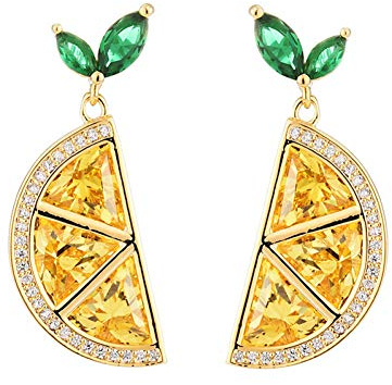Inecklaced 925er Silber Ohrringe Damen, Zitrone Kristall Obst Ohrclips Temperament Elegante Halbrunde Anhänger Ohrnadel, Party Geschenk Hypoallergen Blei Kostenlose Ohrstecker Schmuck Zubehör