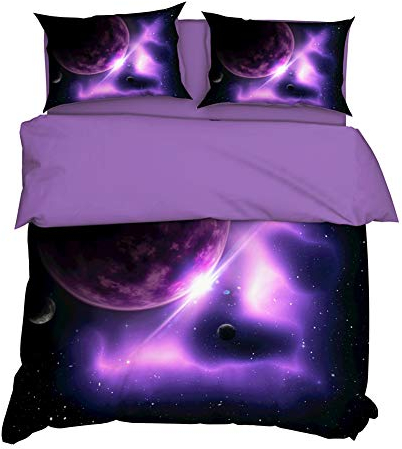 AYMAING Bettwäsche-Set,Galaxie Star Motiv, Bettbezug 155 x 220 cm, Kopfkissenbezug 80 x 80 cm, Mikrofaser