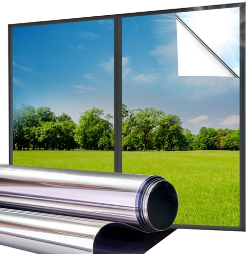 Lifetree Reflective One Way Window Film Privacy: Mirror Window Tint Film Heat Control Sun Blocker, UV Anti Glare Film Clear Day and Night for Home Office (Silver, 60 * 400cm)