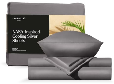 Miracle Made® Luxuriöse kühlende Bettlaken, 4-teilig, mit Silber angereichert, Fadenzahl 300, Miracle Clean & Cool™ Eukalyptus-Stoff, für empfindliche Haut, Ultra-atmungsaktive Bettwäsche