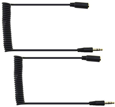 2pcs 3.5mm Prise Jack Stéréo Mâle à Prise Femelle Câble Adaptateur Enroulé en Spirale Casque Audio Printemps Fils d'extension Télescopique 1.2M