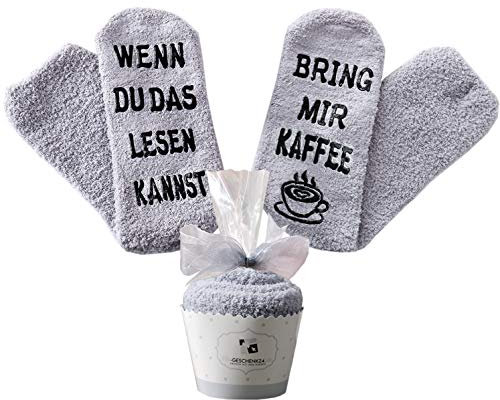 Geschenk für Frauen, zum Muttertag, WENN DU DAS LESEN KANNST BRING MIR KAFFEE SOCKEN, witziges Geburtstagsgeschenk für Freundin, Schwester-Geschenk (Grau-Kaffee)