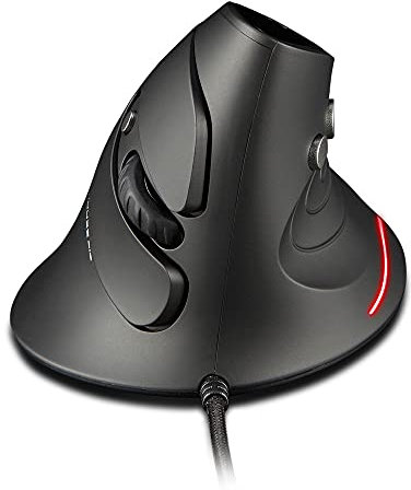 zelotes Ratón Ergonómico Vertical,3200DPI,6 Botones,Reposamanos Extraíble,Iluminación LED,Diseño Ergonómico,Ratón con Cable Óptico USB,para PC,Portátil,Negro