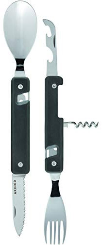 Akinod Multifunktionales Besteck 13H25 Miroir Ebenholz - Edelstahl Faltbesteck - Magnetisches Besteck To Go - Klappbares Besteckset mit Korkenzieher, Dosen- und Flaschenöffner
