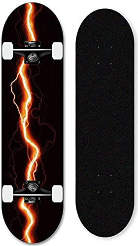 Kinder, Erwachsene Anfänger komplettes Skateboard, 31x8 Zoll Blitz-Skateboard, geeignet für professionelles Skateboarding für Jungen und Mädchen-Blitzorange