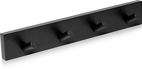Kukicu Appendiabiti da Parete Legno Nero 4 Ganci - Attaccapanni da Muro Design - Appendiabiti Ingresso Bagno Camera Bambini