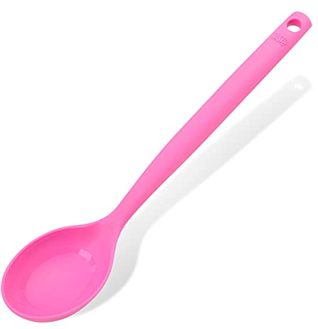 Tasty Silicone Serving Spoon with Measurements, Spoon Ladle for Stirring and Serving, Gentle on Coated Pots and Pans, Dishwasher-Safe, Dimensions: 32.5 x 6.5 cm, Colours: Bright Pink
