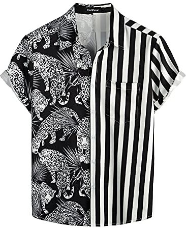 VATPAVE Mens Flamingo Hawaiian Shirts Casual Floral Short Sleeve Button Down Shirt Summer Shirts 3X-Large Black Leopard Animal