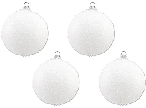 Thüringer Glasdesign Weihnachtsbaumkugeln Schneeball Ø 6 cm (4 Stück) - Weiß - Christbaumkugeln Made in Germany