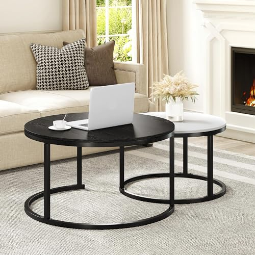 YITAHOME Couchtisch 2er Set Rund, Wohnzimmertisch Modern 86x86x48cm, Stapelbar, mit Stauraum, Holzplatte, Metallrahmen, Beistelltisch,Center Tisch für Wohnzimmer, Heimbüro, Tragfähigkeit 80kg