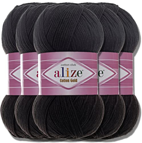 Alize 5 x 100g Cotton Gold Türkische Premium Wolle Baumwolle und Acryl Handstrickgarne | Garn | Yarn | Babywolle Strickgarn Akzente Accessoire Baby zum Häkeln Stricken Kleidung Schals (60)