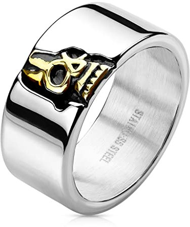Paula & Fritz® Ring Herren Totenkopf Zweifarbig 316L Chirurgenstahl Größe 59 (18,8) Silber - Gold Damen-Ring Partnerring Ehering Motivring Gold Skull