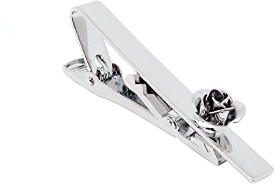 Jonwo Rose Blume 5.7cm Krawattenklammern für Herren In Geschenkbox Herren Krawattennadel Tie Clip Krawatte Geschäft Jubiläum Geschenk Hochzeit (Silber)