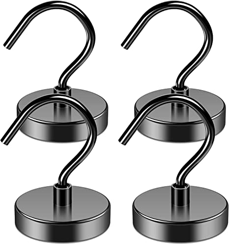 4 Pack Black Magnetic Hooks, 100 lbs+ Magnetic Hooks Heavy Duty, Super Strong Neodymium Magnet with Hook for Hanging, Fridge Magnet Hook for Cruise, Grill, Garage, Kitchen, Workplace