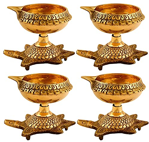 Zap impex Traditionelle Messing-Öllampe Messing Deep Diya Indische Öllampe Diwali Puja-Lampe Kuber Tortoise Diya (4)