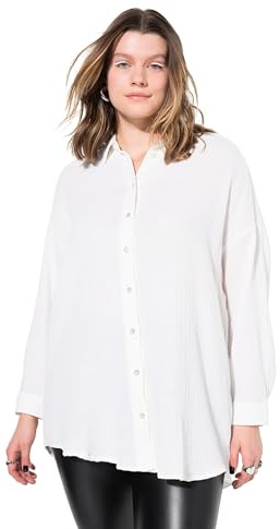 Studio Untold Damen große Größen Übergrößen Plus Size Musselin Bluse, Oversized, Hemdkragen, Langarm Offwhite 54+ 808962200-54+