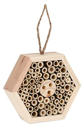 Relaxdays Insektenhotel Holz, Garten & Balkon, Wildbienenhotel zum Aufhängen, HxBxT: 15 x 17 x 5 cm, Hummelhaus, Natur