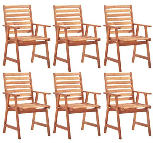 Makastle Bistrostuhl 6er Set, Allwetter Terrassenstuhl Gartenstuhl Gartensessel Landhaus Akazie Holz Braun Finish rustikal massiv stilvoll, Stuhl Sessel Holzstuhl Balkonstuhl für Balkon Garten
