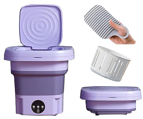 KOKMAT Lavadoras PortáTiles, Mini Lavadora Y Secadora De 8 L, Lavadora De Ropa Interior UltrasóNica Plegable con Cesta De Drenaje, Mini Lavadora PortáTil Y Secadora Giratoria (Color : Purple)