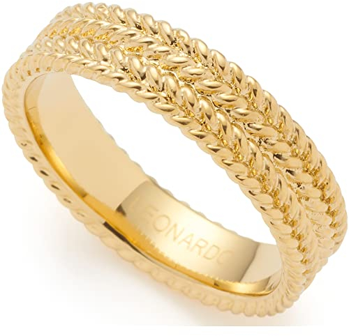 JEWELS BY LEONARDO Jewels Theresia Ring, BandRing aus Edelstahl, Gr. 17 (53), gold Zopfmuster, Kordel-Optik, farbecht, wasserfest, Damen Schmuck 1 Stück, 022866