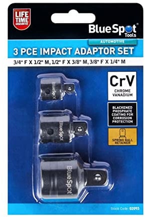 BlueSpot Impact Socket Adapter Adaptor Set 3-Piece Reducers 3/4 F x 1/2 M, 1/2 F x 3/8 M, 3/8 F x 1/4 M