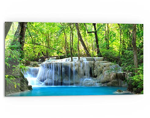 DEQORI Küchenrückwand Glas | Motiv Exotischer Wasserfall | 80x40 cm | Bad- oder Herd-Rückwand | Herdblende Spritzschutz für Küche & Badezimmer | moderne Deko für Fliesenspiegel