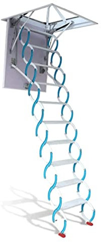 Dachbodenleiter Faltbare Dachbodenleiter Halbautomatische Dachbodentreppe aus Aluminium Titan Magnesium Kohlenstoffstahl Unsichtbare herunterziehbare Dachbodenleiter