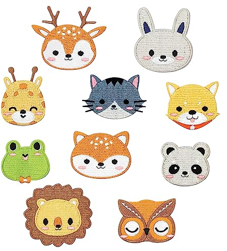 Flicken Zum Aufbügeln Kinder Bügelflicken Patches Sticker Tier Stickerei Patch Bestickte Gestickte Aufnäher Applikation für DIY Kleidung Jeans T-Shirt Jacken Rucksäcke, 10 Stück