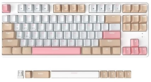 AJAZZ AK871 Teclado para Juegos Inalámbrico 75%, Bluetooth/2.4G Modo Duales, TKL 80% Teclado Mecánico con Interruptor Rojo Lineal Hot-Swappable, Compact de 87 Tecla, Non-Backlit para Win/Mac - Blanco