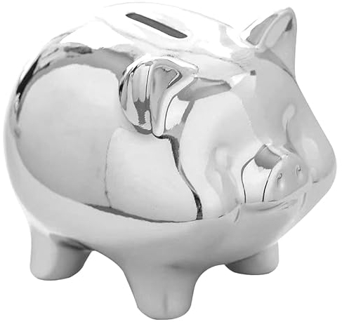 Spardose Kinder Personalisiert, Sparschwein Hochzeit, Baby Mädchen Jungen Kinder Sparschwein Groß, Sparbüchse, Piggy Bank, Trinkgeld Spardose Keramik, Hochzeitsgeschenke für Brautpaar (Silber)