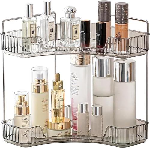 CESTATIVO Organizador de Maquillaje, Organizador de Cosméticos, Organizador Perfume, Organizador de Bandeja de Cosméticos de Alta Capacidad para Baño (2 Capas, Gris)