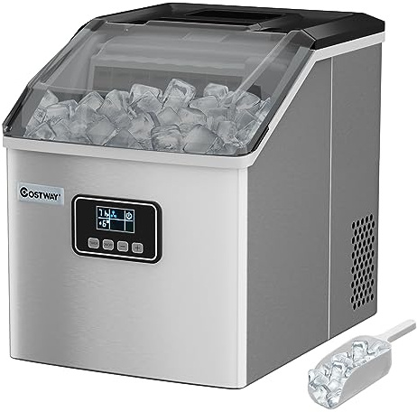 COSTWAY 2,4L Eiswürfelmaschine, Ice Maker 18kg in 24H, Eismaschine 24 Eiswürfel in 15min, Eiswürfelbereiter inkl. Schaufel/Timer/Selbstreinigungsfunktion