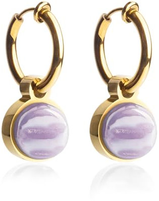 Clip Ohrringe mit Anhänger • Gold Ohrclips aus Edelstahl 18k vergoldet • mit Charm in lila zum Wechseln • nachhaltig & handgemacht • MIX AND MATCH • Ø 14 mm