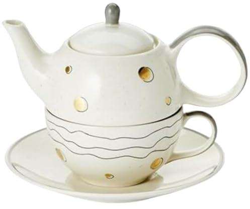 Cha Cult teemando® Tea-for-one Set Sinje Keramik mit Goldauflage, 4-teilig Kanne: 0,4 l, Tasse: 0,2 l Kanne: H 12 cm, Ø 5,5 cm Tasse: H 6 cm, Ø 10 cm