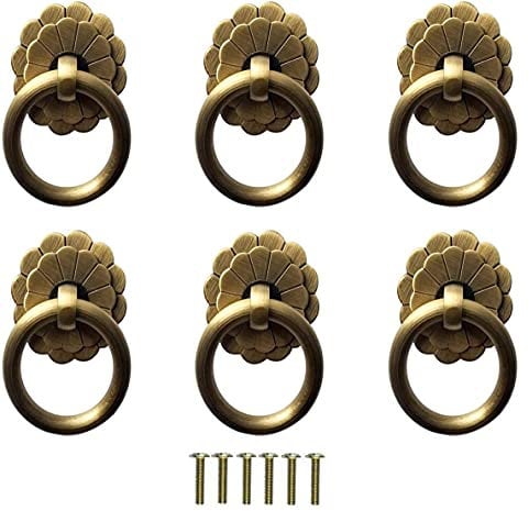 Schrankknopf, 6 Stück Tropfenring-Griff, 35 mm, chinesischer Stil, antiker Messing-Ring-Zuggriff, Küchenschränke, Kleiderschrank, Schublade, Möbelbeschläge, Retro-Stil, kleiner Zugring (schwarz). ( Co