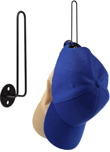 NQEUEPN 2pcs Hat Racks for Baseball Caps, Metal Hat Holder Hat Storage Organizer Hat Hanger Display Wall Drilled for Door Bedroom Closet (Black)
