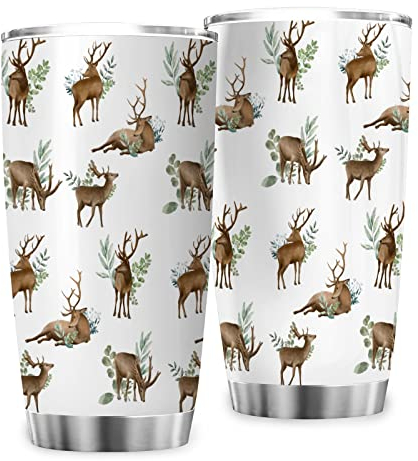 Zbbfwu LHirsch Print Kaffeebecher to go Hirschwald Thermobecher Edelstahl Auslaufsicher Kaffeetasse Isolierbecher Hirsch 600ml