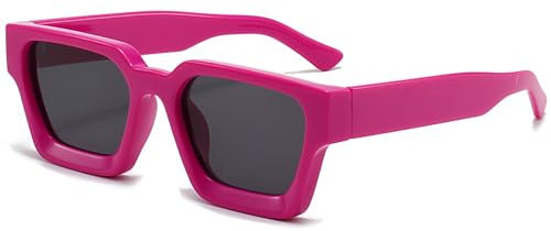 JCTAIFOO Occhiali da sole rettangolari vintage per donna uomo donna retrò rettangolare chunky quadrato grande spessore telaio occhiali, Rosa/Grigio Scuro