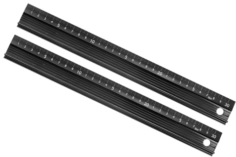 Kozelo 2 Stück Metall-Lineal mit erhöhtem Griff 30cm Schwarz für Büro | Präzise Messung Gerades Schneiden Schutzlineal, Aluminiumlegierung, Messen Zeichnen, 1mm Präzision