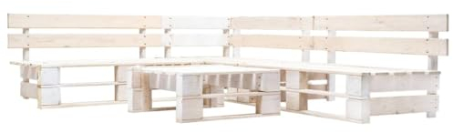 QJBSAVVA 4-TLG. Paletten-Lounge-Set, Gartenset Tisch Und Stühle Lounge Tisch Lounge Sofa Tisch Balkon Geeignet für Außen Balkon Wenig Platz Garten Holz Weiß