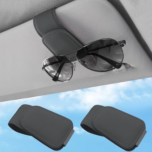 Sunglasses Holders for Car Visor,Car Magnetic Glasses Holder Leather Sunglasses Clip and Ticket Card Clip Suitable for Car Interior Visor and Different Size Eyeglasses. (Gray/2)