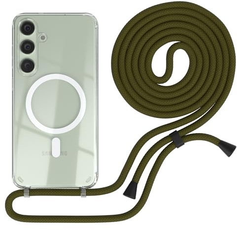 EAZY CASE - Handykette kompatibel mit Samsung Galaxy S24 Plus Kette zum Umhängen Stoßfest Handyhülle für Galaxy S24 Plus Silikon Hülle mit Band Handytasche Transparent in Grün - Clips Schwarz