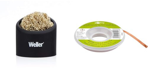 Weller WLACCBSH-02 Lötspitzen Reinigungsschwamm & Goobay 45246 Entlötlitze 2mm reines Kupfer Entlötdraht zur Lötzinn Entfernung an Lötstellen Entlöten ideale Wärmeleitfähigkeit Lötlitze 1,5 m Spule